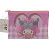 Sanrio My Melody x Kuromi Accessories Cosmetics Flat Vinyl Pouch Zipper Case Bag 20 x 14.5cm (Check)