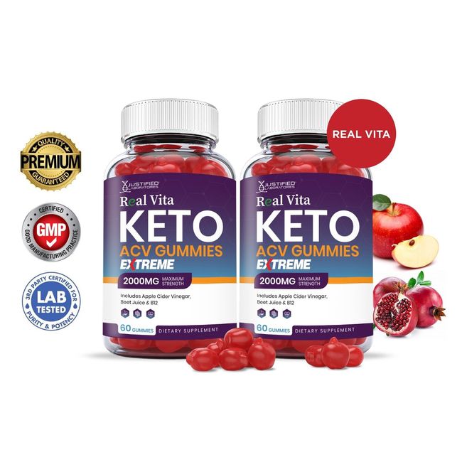 Real Vita Keto Extreme ACV Gummies 2000MG Apple Cider Vinegar 120 Gummys