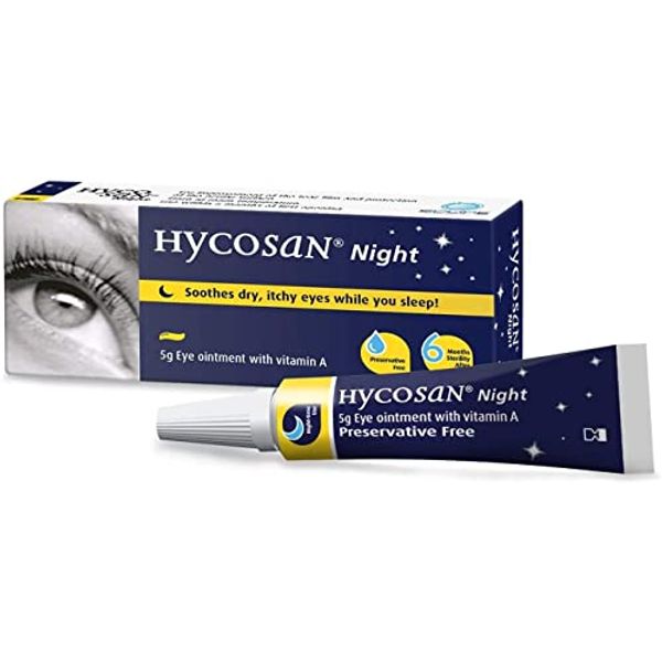 Hycosan Night - Preservative and Phosphate Free Eye Ointment to Sooth Dry, Itchy Eyes While You Sleep - 5g