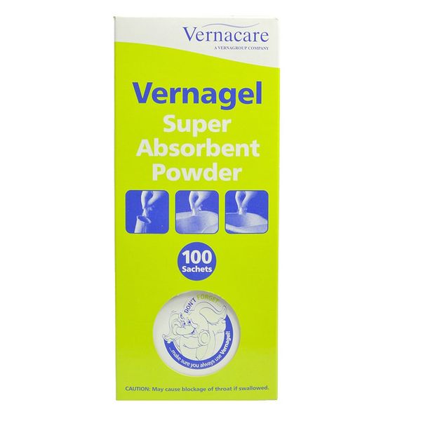 VERNAGEL SUPER ABSORBENT POWDER - LIQUID SOLIDIFIER 100 X 6G SACHETS - BED PAN- URINAL- SPILLS - 100