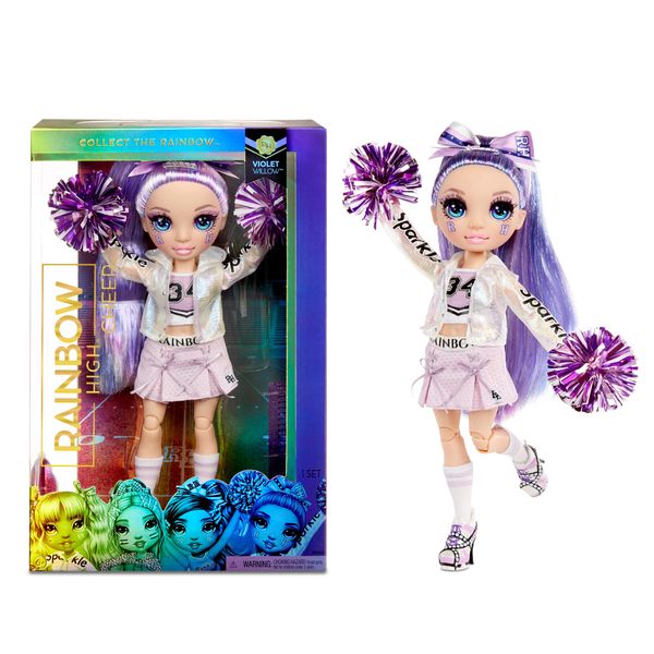 Rainbow High Cheer Violet Willow – Purple Cheerleader Fashion Doll with Pom Poms and Doll Accessories, Great Gift for Kids 6-12 Years Old