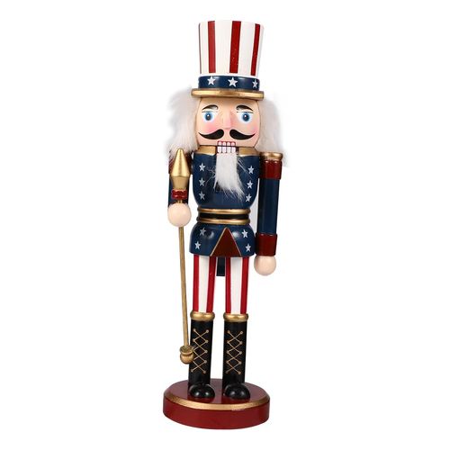 PRETYZOOM Patriotic Nutcracker Figurines Wooden Uncle Nutcracker Soldier Statue with Cane 4th of July Tabletop Ornaments for Independence Day Decoration Nutcracker Figures