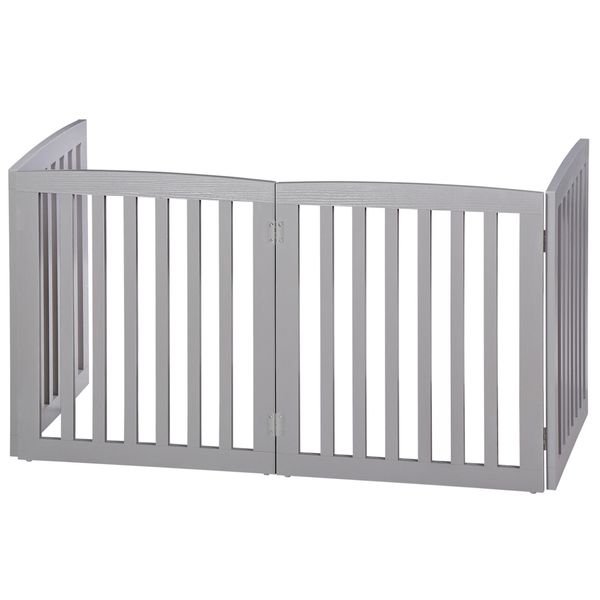 24" Entryway Wood Foldable Pet Dog Gate Fence 4 Panels Freestanding, White