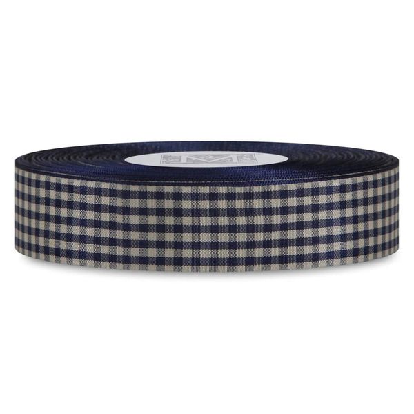 Checked Taffeta Ribbon - Navy/Cream (1 1/2")