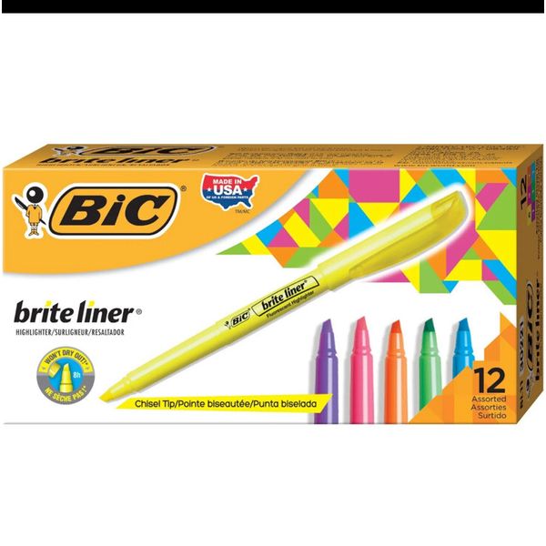 Bic Brite Liner Stick Highlighters Chisel Assorted Dozen (30221) BL11AST