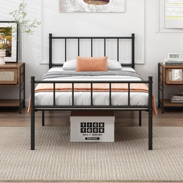 Classic Twin XL Metal Platform Bed Frame with Headboard,Matt