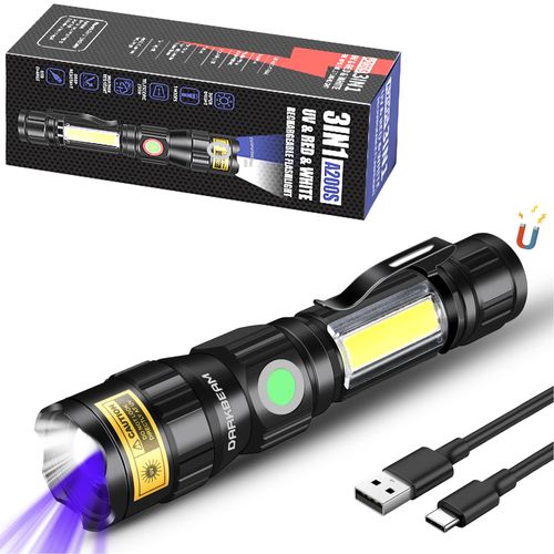 DARKBEAM UV 365nm Flashlights USB Rechargeable LED 3 in 1 Blacklight, Ultraviolet Wood's Lamp, Anti-Counterfeit/Fluorescer Detection, Detector for Pet Urine, Black Lights 365 nm, Magnetic Base