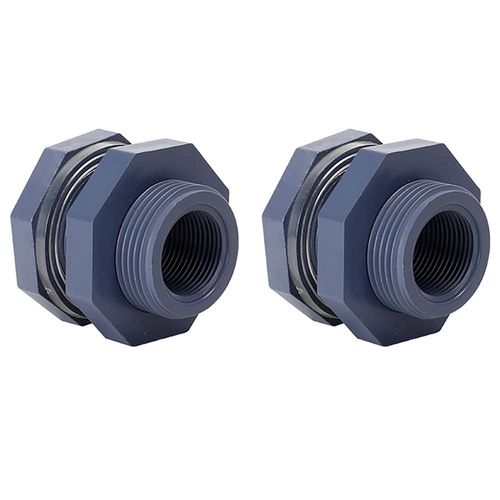 2 Pieces 3/4 Inch PVC Bulkhead Fitting for Water Barrel, Water Tank, Rain Barrels,NPT3/4 female thread(1 inch I.D.) PVC