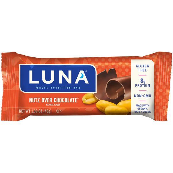 LUNA BAR - Gluten Free Snack Bars - Nutz Over Chocolate Flavor - 9g of protein - Non-GMO - Plant-Based Wholesome Snacking - On the Go Snacks (1.69 Ounce Snack Bars, 15 Count)