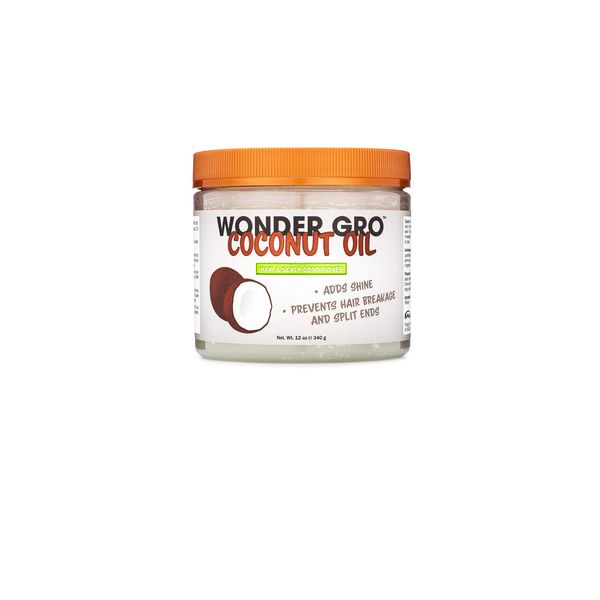 Coconut Oil Hair Grease Styling Conditioner, 12 fl oz - adds Shine - Prevents Breakage & Split Ends by Wonder Gro