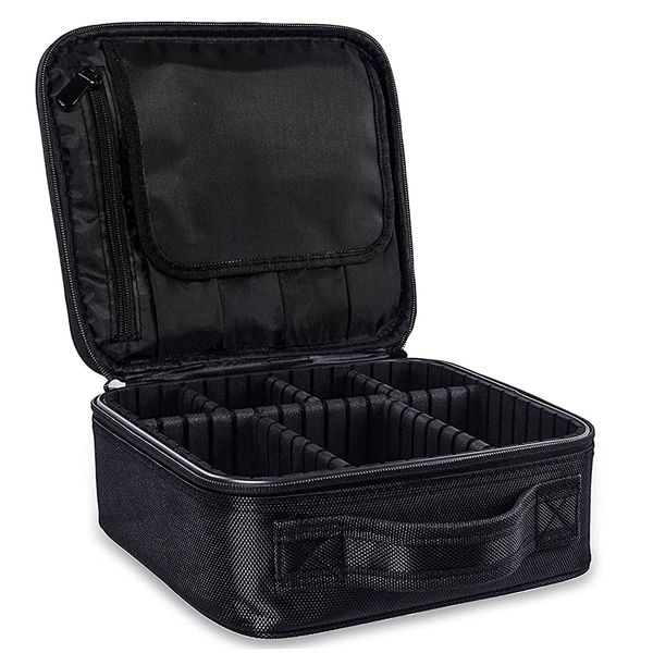 Travel Makeup Case Professional Cosmetic Bag Make Up Train Case Hairdressing Tools Organiser with Adjustable Compartment Oxford Fabric, Black