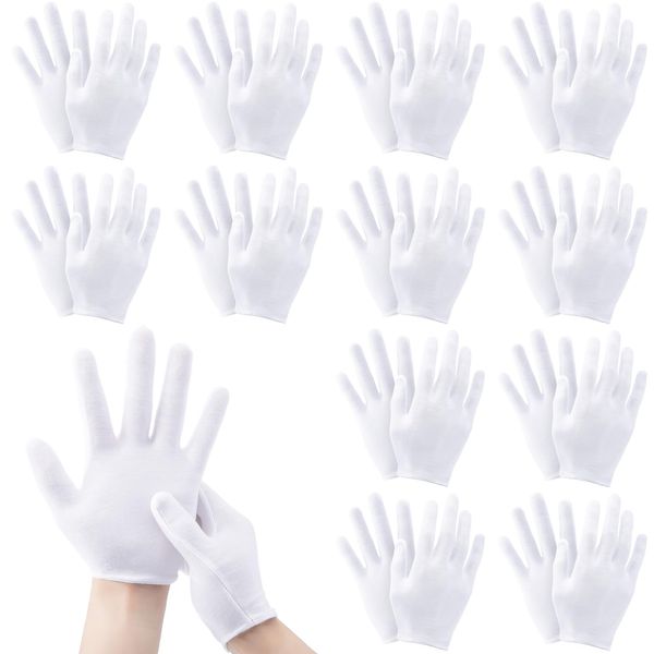 saerryor 24Pcs White Gloves, 12 Pairs Cotton Gloves Moisturising Protective Gloves for Dry Hand Moisturizing Cosmetic Eczema Soft Coin Jewelry Inspection Gloves