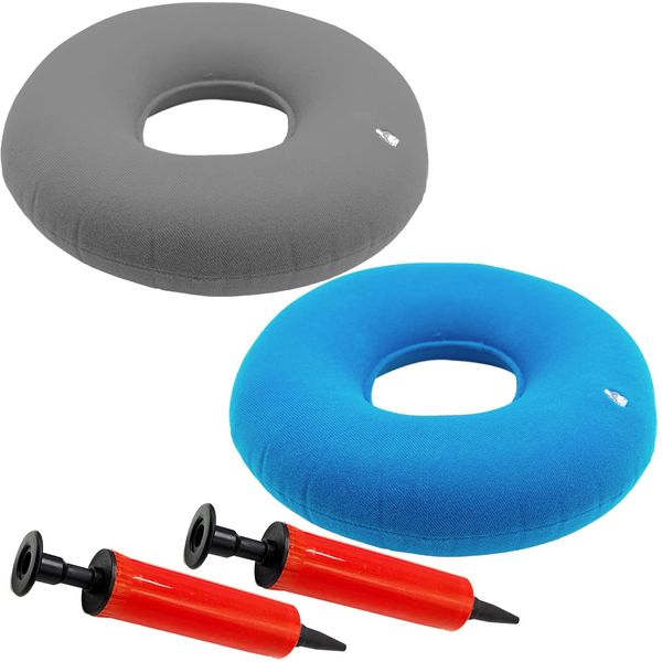 SZXMDKH Donut Cushion,Donut Ring Cushion for Pressure Relief,2 Pack with 2 Colors(Grey and Blue),Cushion with 2 Pumps Inflatable Donut Seat Cushion for Home Office and Car(40x10cm)