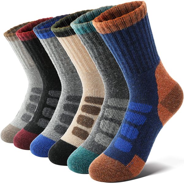 Anlisim Kids Merino Wool Hiking Socks Boys Girls Toddlers Thermal Winter Warm Boot Thick Cushion Snow Ski Gift Stocking Stuffer Socks 6 Pairs (Check, 12-15 Y)