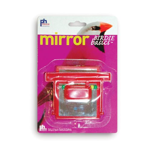Prevue Hendryx Birdie Basics Perch Mirror with Beads Bird Toy, 4" x 3.5" (60424), Red (Package May Vary)