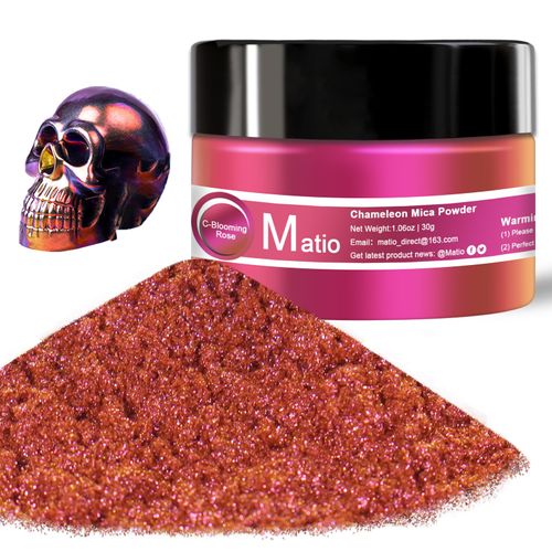 Matio Chameleon Mica Powder, 1.06oz/ 30g Blooming Rose Chrome Powder, Pearlescent Effect Color Shift Pigment for Resin Craft, Soap Candle Dye, Nail Art, Makeup, Bath Bomb, Paint, Slime Pigment