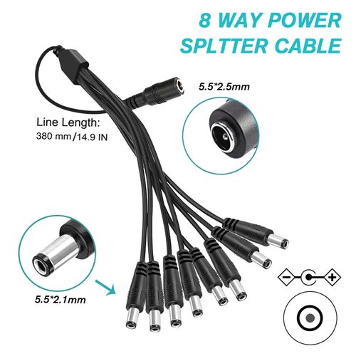 Security Camera Power Supply, CCTV Camera Power Adapter, 12V 5A Power Supply for Lorex, Samsung, Q-See, Night Owl, Swann, Annke Cameras and CCTV DVR Surveillance System, with 8-Way Splitter Cable