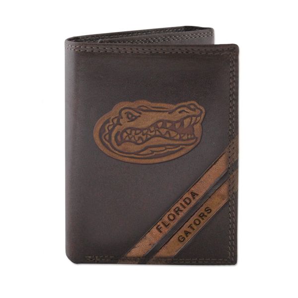Zep-Pro NCAA Florida Gators Pull-Up Leather Trifold Embossed Wallet, Brown