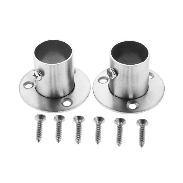 2Pcs Stainless Steel Wardrobe Rail Rod Pole Socket End Support Bracket Flange-22mm