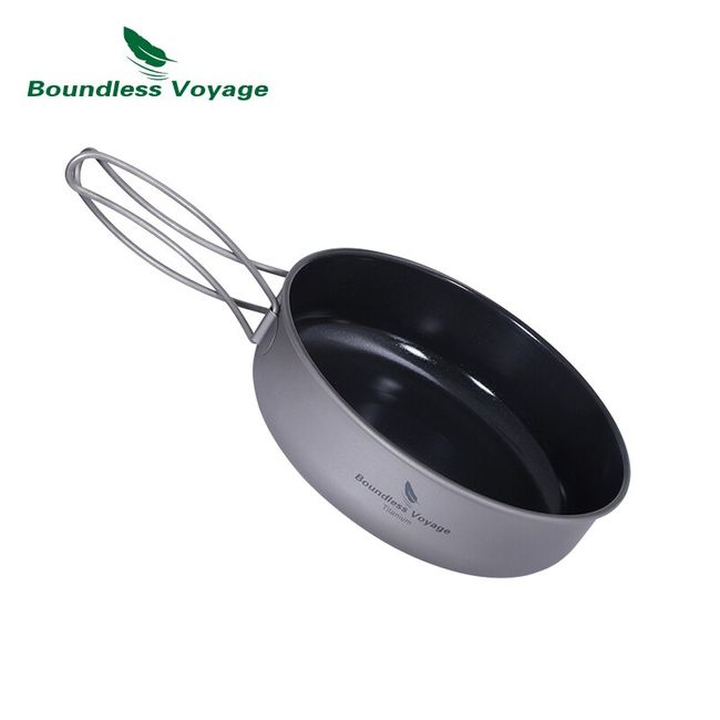 Boundless Voyage Non-stick Frying Pan Titanium Skillet Camping Pan Outdoor  Ultralight Hiking Plate Dish Bowl with Folding Handle