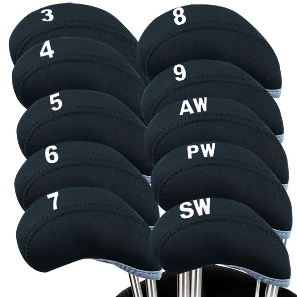 Golf Iron Head Covers with Number Printed Value 10 Pcs/Set, Golf Headcovers for Iron Club Lightweight Durable Portable Fit All Irons Clubs (Black)