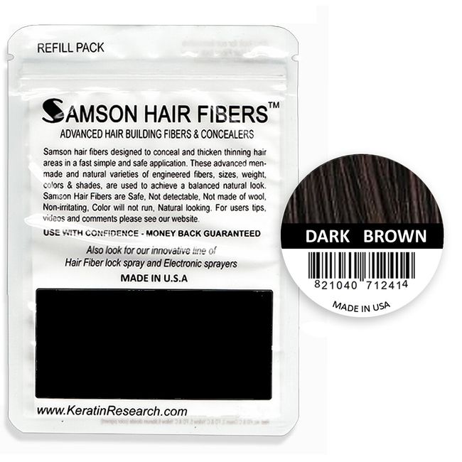 SAMSON Hair Building Fibers Refill DARK BROWN 25gr loss Concealer thin hair USA