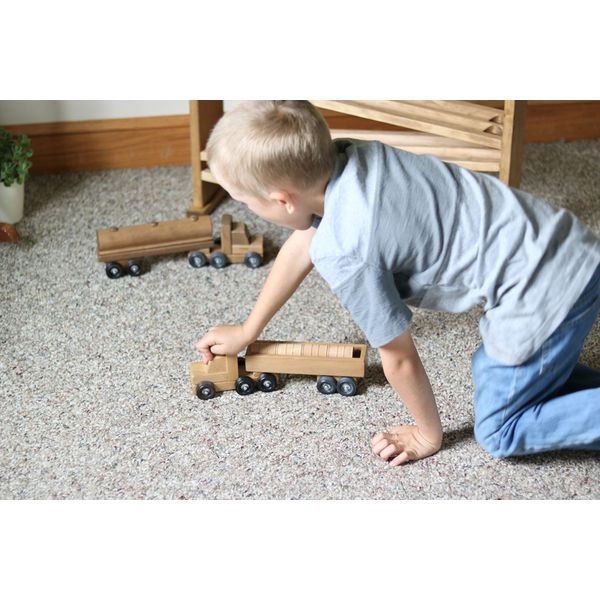 AmishToyBox.com Wooden Barrel Truck Toy - with Removable Wood Barrels - Child-Safe Harvest Stain Finish