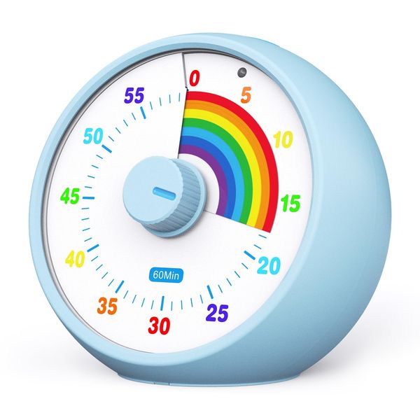 Visual Timer for Kids, 60-Minute Countdown for Classroom Office Kitchen, Desk Timer Kids Time Management Tools with Silent Operation, Pomodoro Time Rainbow Pattern (Blue)