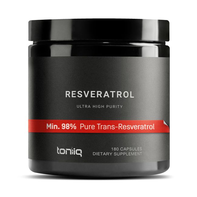 Toniiq Ultra High Purity Resveratrol Capsules - 98% Trans-Resveratrol - Highly Purified and Highly Bioavailable - 180 Caps Reservatrol Supplement