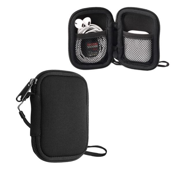 kwmobile Neoprene Case Compatible with in-ear Headphones - 6 x 9 cm Case with Zip - Black