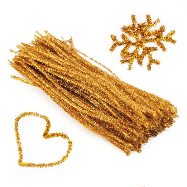 WIWAPLEX 200pcs 12" X 6mm Glitter Tinsel Creative Arts Chenille Stems Sparkle Pipe Cleaners for DIY Craft Projects (Gold)