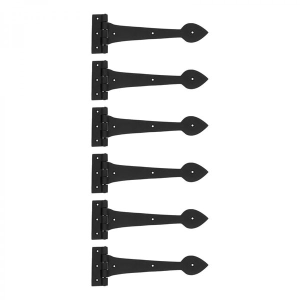 6 Pcs Black Door Strap Hinges Wrought Iron Strap Hinges Spaded Tip Gate Hinges