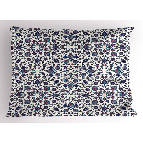 Ambesonne Orient Pillow Sham, Moroccan Floral Pattern with Victorian Rococo Baroque Design, Decorative Standard Queen Size Printed Pillowcase, 30" X 20", Cream Indigo