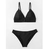CUPSHE Women's Bikini Triangle Sexy Solid Two Piece Bathing Suit Black, L