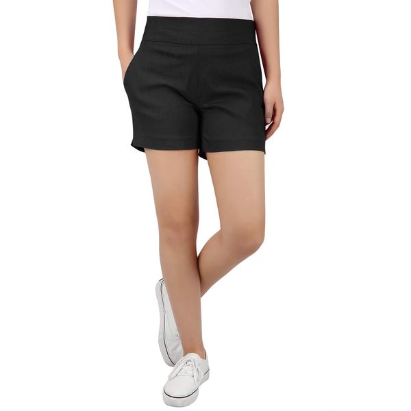 HDE Chino Shorts for Women 4" Inseam Elastic High Waisted Casual Summer Shorts Black - L