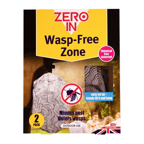 Zero In Wasp-Free Zone Wasp Nest Decoys - Twinpack Poison-Free Visual Wasp Repellent Pet and Child Safe