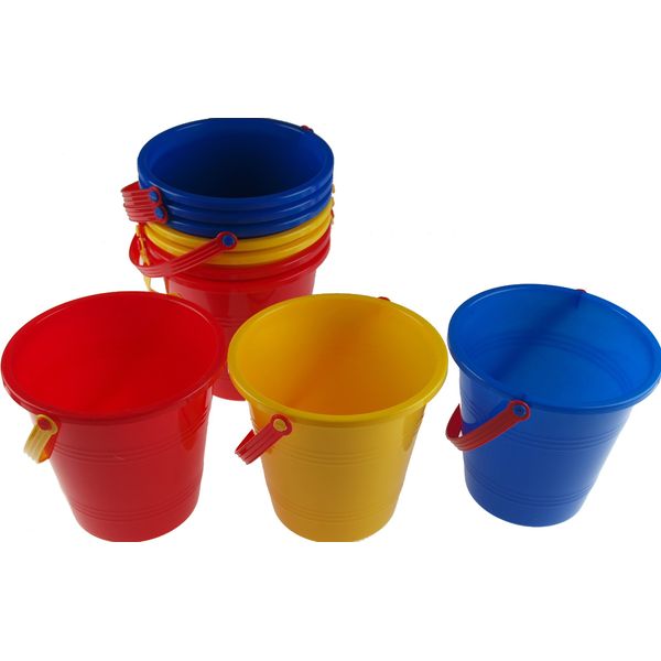 Set Of 10 Mixed Colour Small Beach Buckets