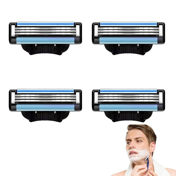 Razor Blades Refills 4Pcs Razors Blades Replacement Blade with Double Lubrication Strip Handles Shaving Manual Shaver Blade Male Men Father Boyfriend Daily