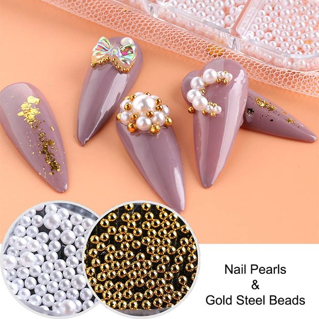 Mixed 3D Pearl Flowers Nail Rhinestone Kit Crystal Metal Beads Acrylic  Nails Gem