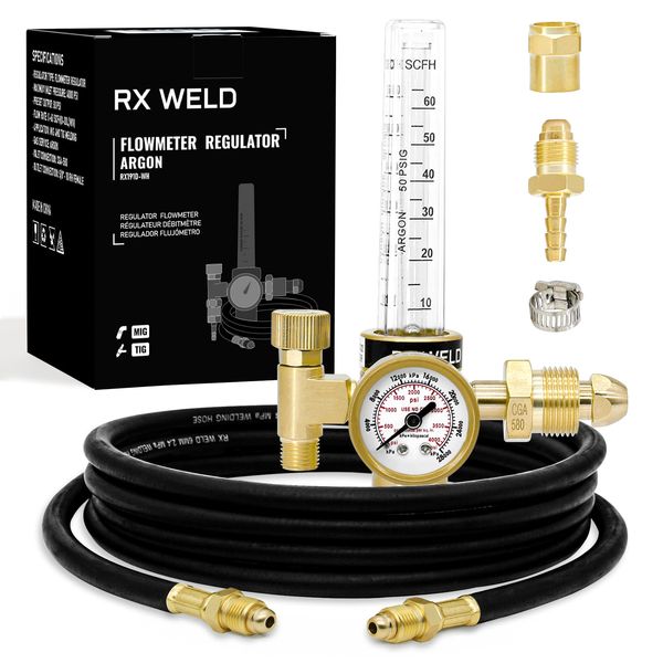 RX WELD Argon Regulator Flow Meter Gas Regulator Gauge for Mig Tig Weld with Gas Hose Welding