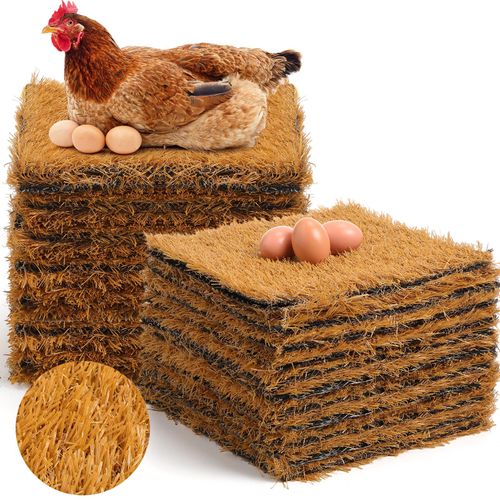Teenyyou 6 Pack Chicken Nesting Box Pads, 13 x 13 x 1.18 Inch Washable Nesting Pad for Chicken Coop, Artificial Grass Rug Carpet Reusable Nest Box Bedding Fake Synthetic Turf Mat for Hen Laying Eggs