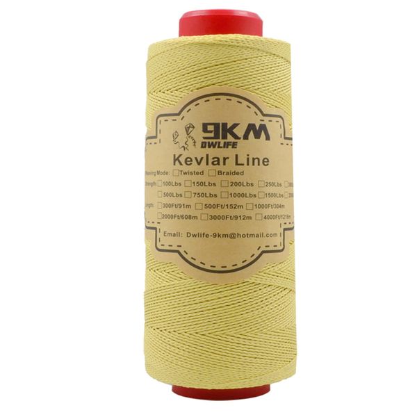 9KM DWLIFE Kevlar Cord, Load Capacity 99.1 lbs (45 kg), 304 M, Kite Line, 100% Kevlar Fiber, Blade, High Strength, Lightweight, Low Elongation, UV Protection, Kite Line, Kite Line, Kevlar Line, Outdoor Fishing, Assist Line, Tent Rope, Hiking, Yellow (19.7