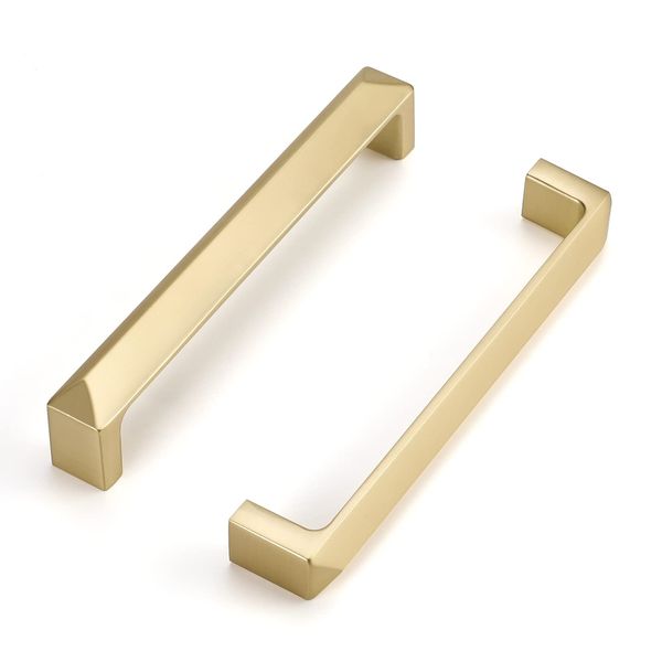 4pack Cupboard Door Handles 128mm Gold Cabinet Handles Solid Brushed Brass Cupboard Handles goldenwarm-LS9902GD128 Square Gold Handles Zinc Alloy Bathroom Cabinet Handles