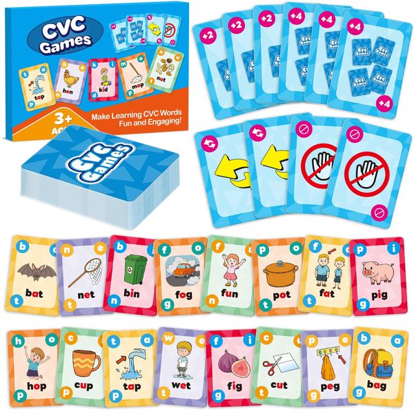 Broytain CVC Phonics Games for Toddlers,CVC Word Toy for Kids,Reading Card Game for Ages 4 5 6,Phonics Flash Cards to Learn Words,Educational Flashcards for Preschool Kindergarten, and Homeschool