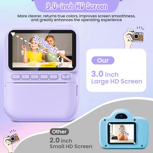 Kids Camera Instant Print, 3.0" HD 32MP Kids Camera Christmas Birthday Gifts for 3 4 5 6 7 8 9 10 11 12 Year Old Girls Boys Toddler, 1080P Digital Video Toy Camera with 32GB SD Card-Purple