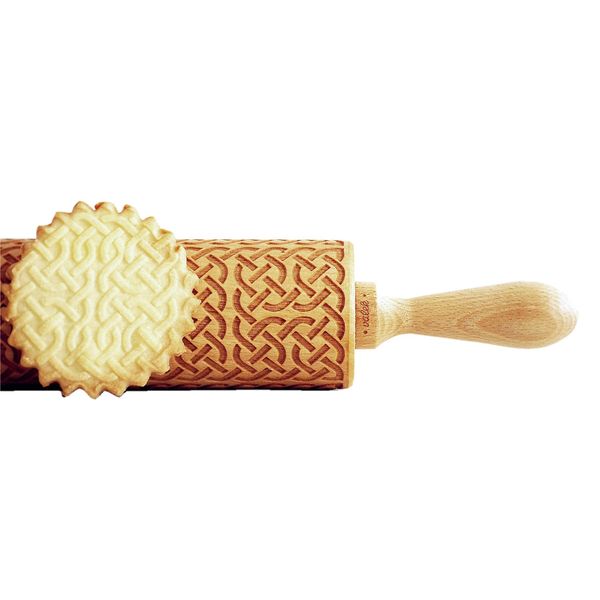 Wooden Rolling Pin with Embossed Pattern Celtic Knot