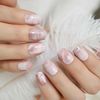Light Pink Marble Short Square Press On Nails - Glue On False Set - 24 pcs Kit