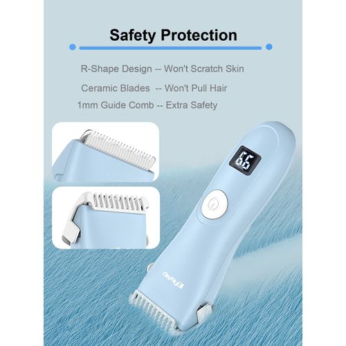 OPENBEAUTY Baby Hair Clippers, Low Noise Hair Trimmer for Kids, Waterproof USB Rechargeable Cordless Haircut Kit with LCD Display, Blue