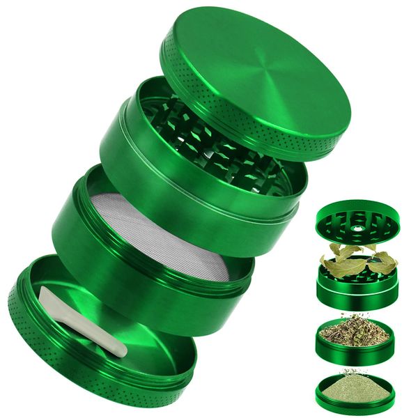 RUNEAY Herb Grinder, Premium Metal Herb Grinder 4 Layers with Pollen Catcher,Grinder Zinc Alloy Grinder for Spice Herb Coffee, Green Ø 63mm