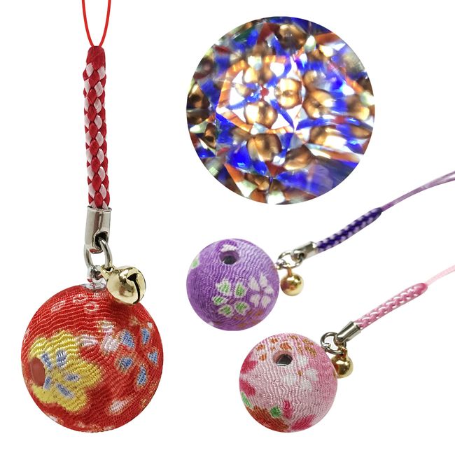 Kaleidoscope Netsuke Set of 3 Kaleidoscope Netsuke Crepe Crepe Made in Japan Japanese Pattern Cherry Blossom Japanese Accessories Japanese Accessories Japanese Dress Purse Charm (Red, Pink, Purple)